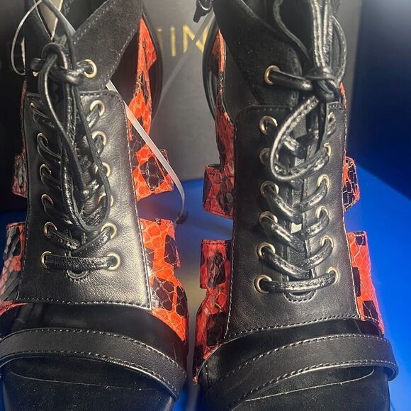 Nib Rebecca Minkoff Black Red Snake Print Lace High Heels Booties 36 / 6 - Picture 7 of 12